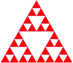 Del alle gjenværende trekanene i 4 like store likesidede trekanter, fjern alle de midterste trekantene, generasjon 3.